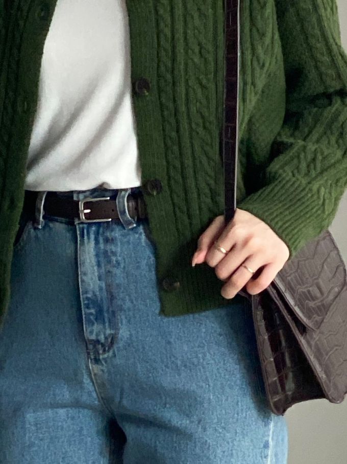 韓國女裝連線 - 麻花捲鈕扣無領針織外套-墨綠 (FREE)