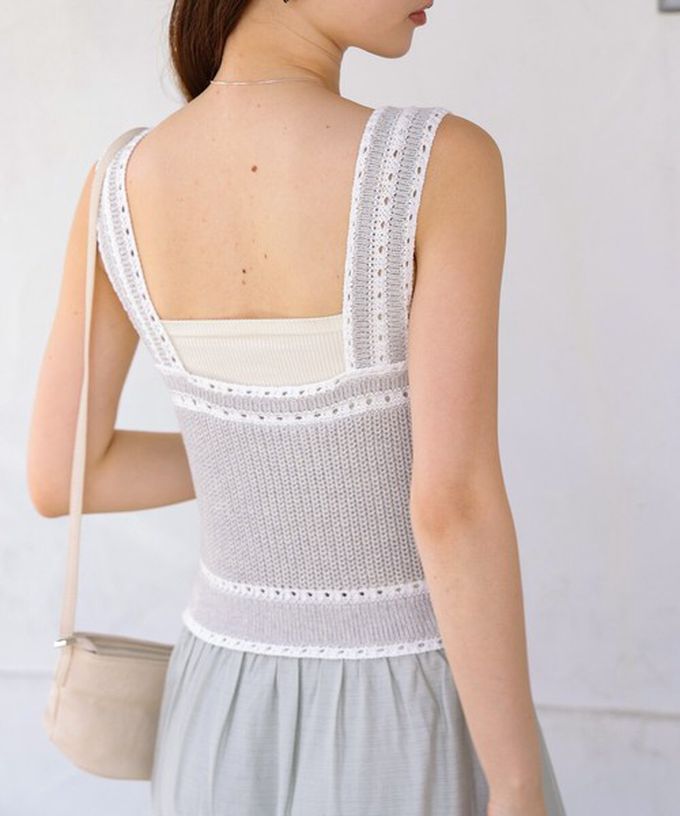 日本 Bab - 純棉針織拼接渡假風無袖洋裝-淺灰綠