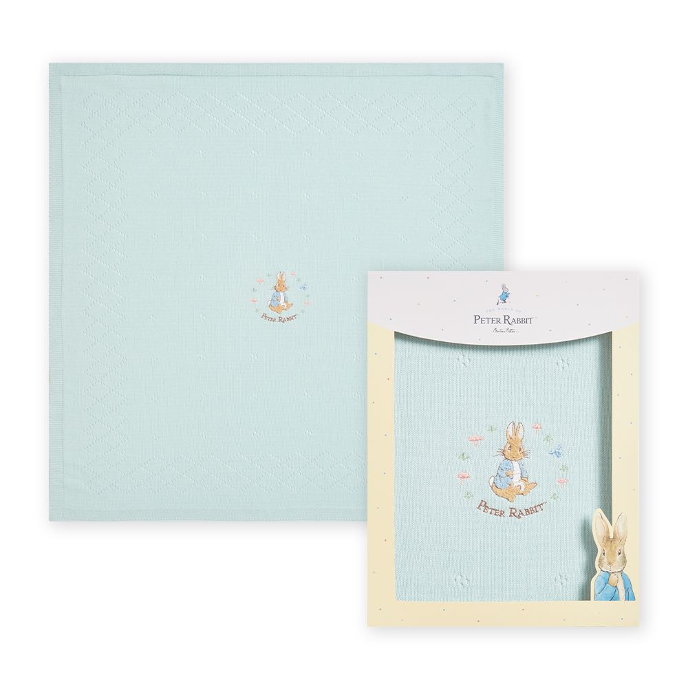悅讀比得兔洞洞棉毯禮盒90 x 90cm(被毯禮盒 寶寶新生兒禮 滿月禮 彌月禮 嬰兒禮盒)-湖水藍