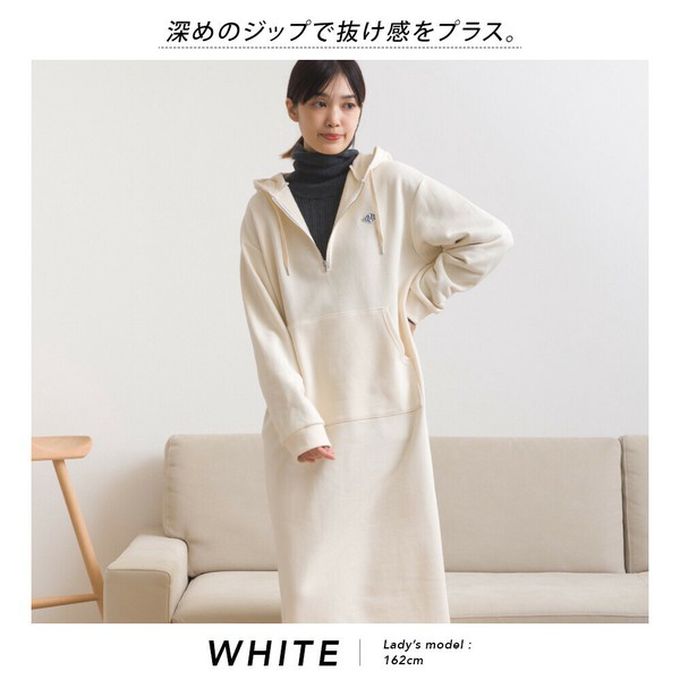 日本 OMNES - 休閒刺繡logo裏毛連帽長袖洋裝-黑