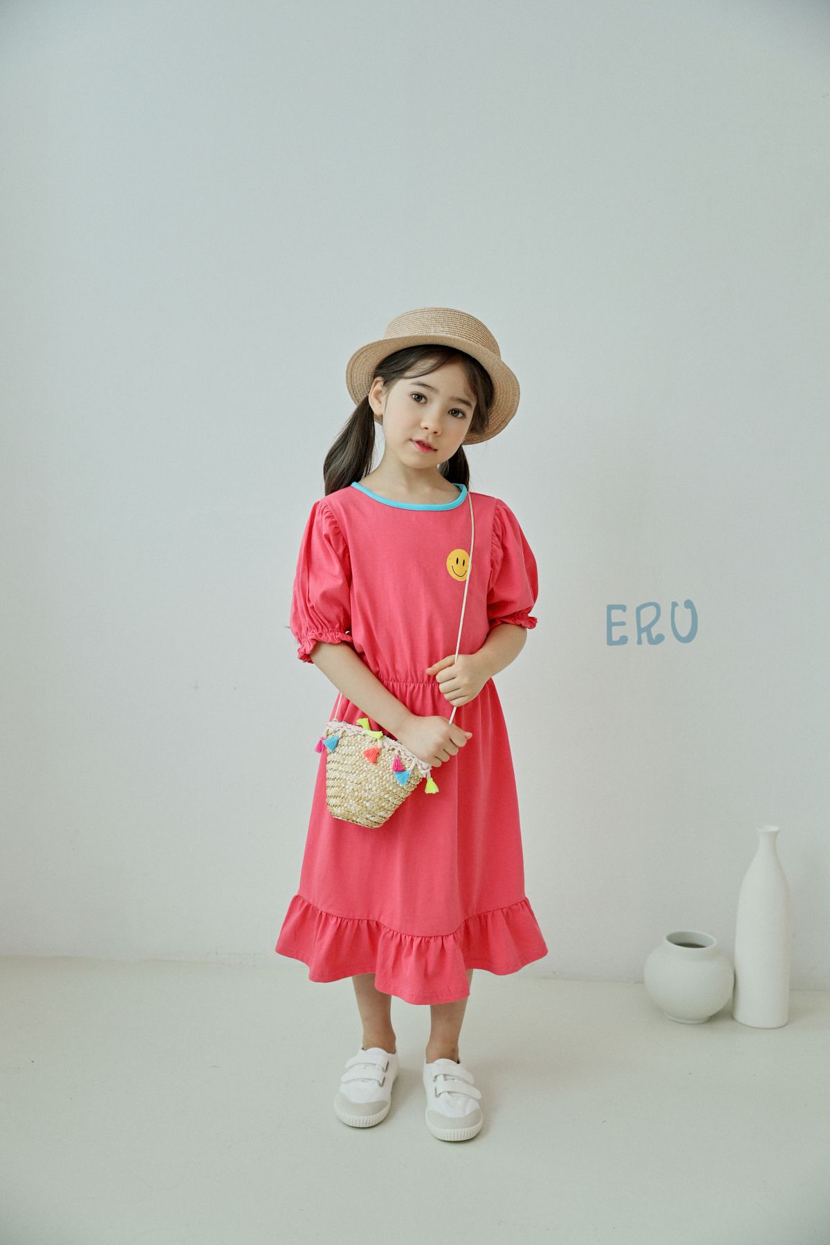 韓國 ERU - 活力笑臉縮腰洋裝-紫