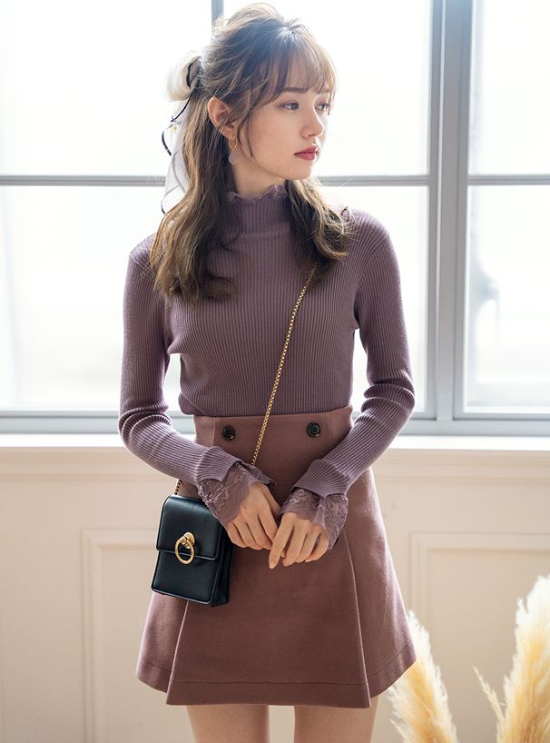 日本 GRL - 英倫風A字修身短裙-可可棕