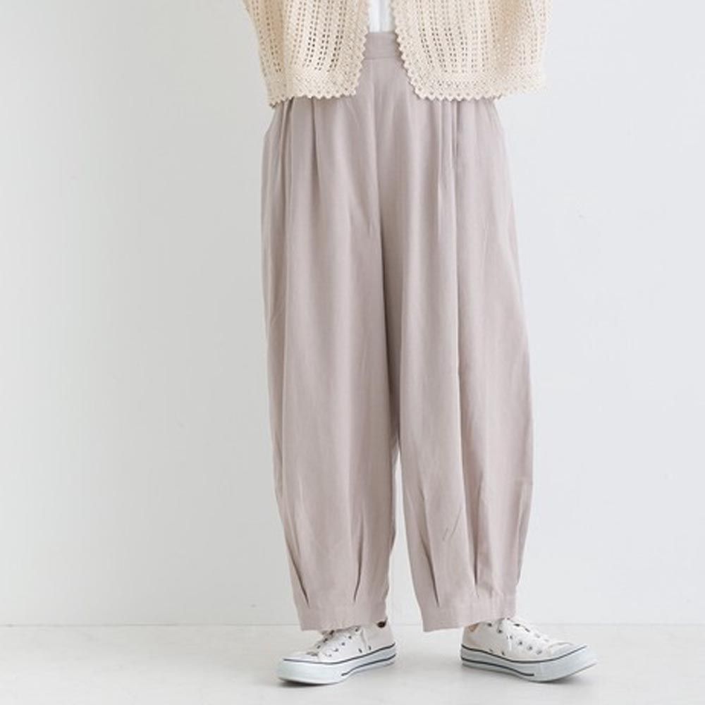 日本 Lupilien - 100%印度棉 俐落感燈籠寬褲-灰棕