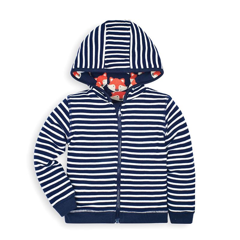 英國 JoJo Maman BeBe - 雙面穿100%純棉保暖連帽外套-狐狸團聚