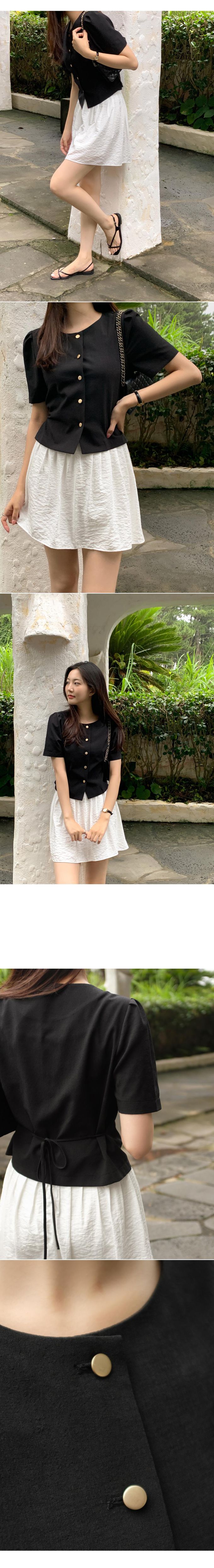 韓國 98doci - 氣質鈕扣公主抓褶袖襯衫-黑