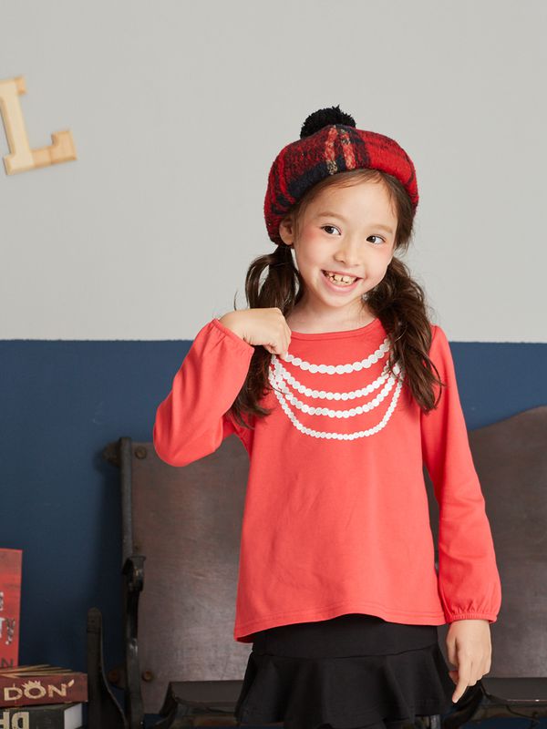 麗嬰房 Little moni - 項鍊印圖上衣-山茶紅