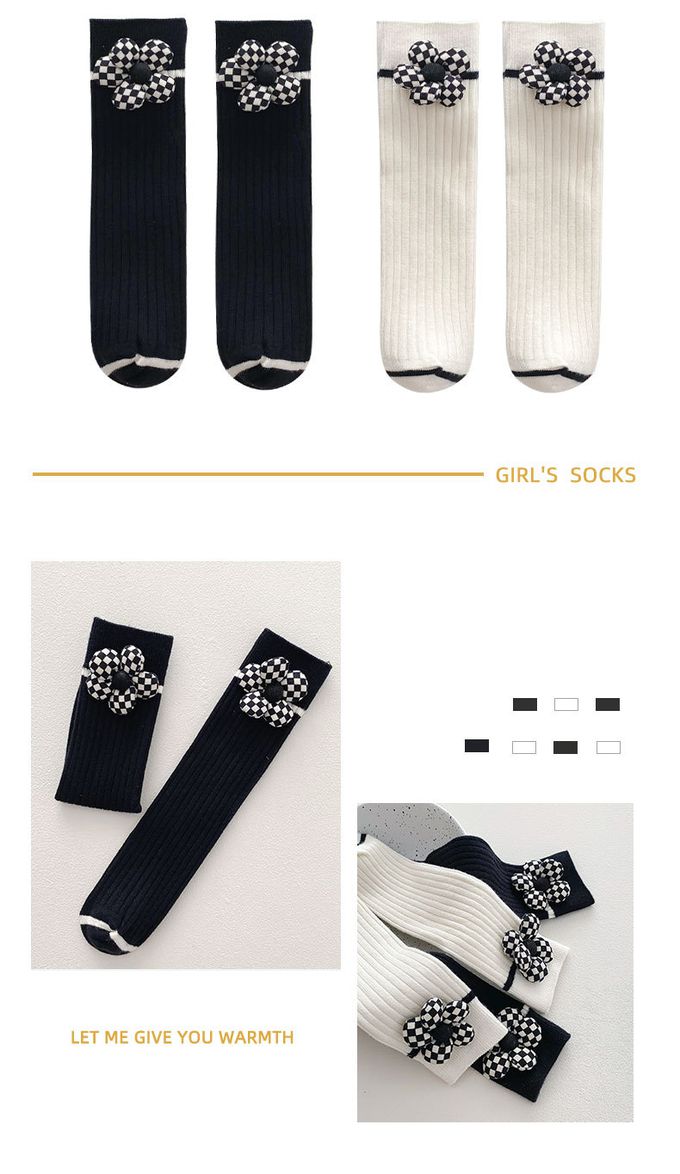JB clothes - 兒童襪子ML22-539格子小花-黑色