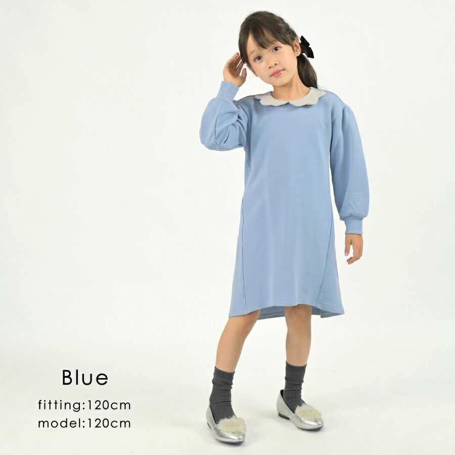 日本 evercloset - 浪漫花朵領刷毛長袖洋裝-薰衣草