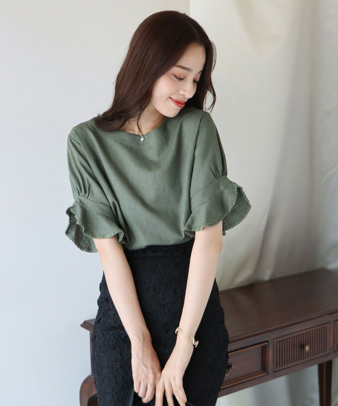 日本 BLUE EAST - 棉麻透氣涼爽短袖上衣-米杏