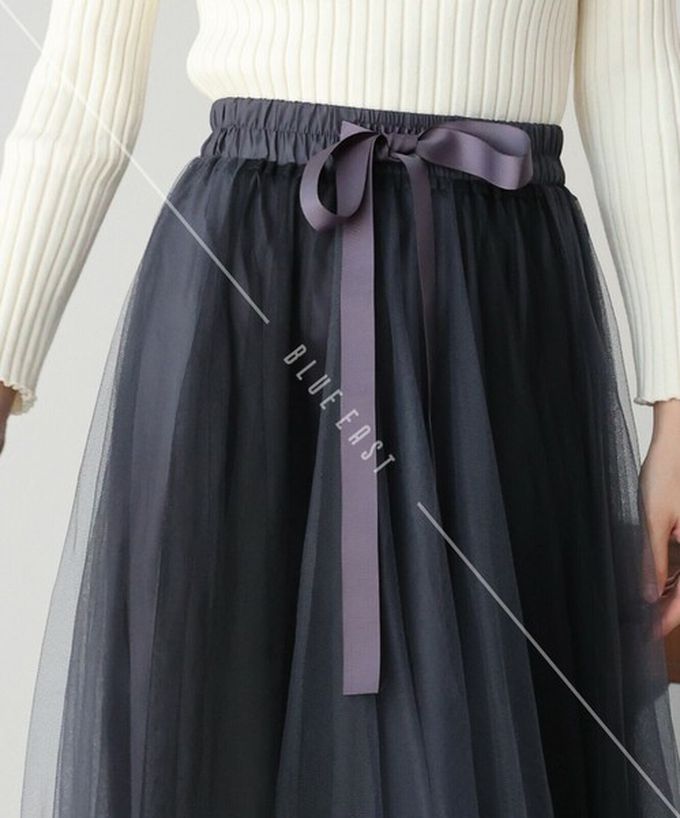 日本 BLUE EAST - 浪漫豐盈蝴蝶結綁帶薄紗裙-素色-白