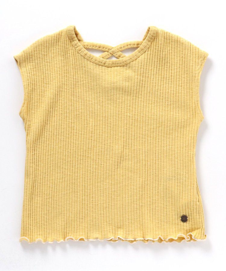 日本 BREEZE - 背交叉下擺捲邊羅紋短袖上衣-紅綠條紋