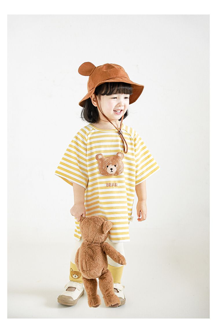 立體條紋休閒短袖上衣-小鴨-粉色