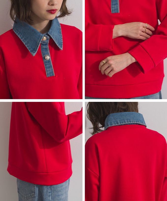 日本 ELENCARE DUE - 牛仔領層次感厚磅休閒長袖上衣-燕麥白