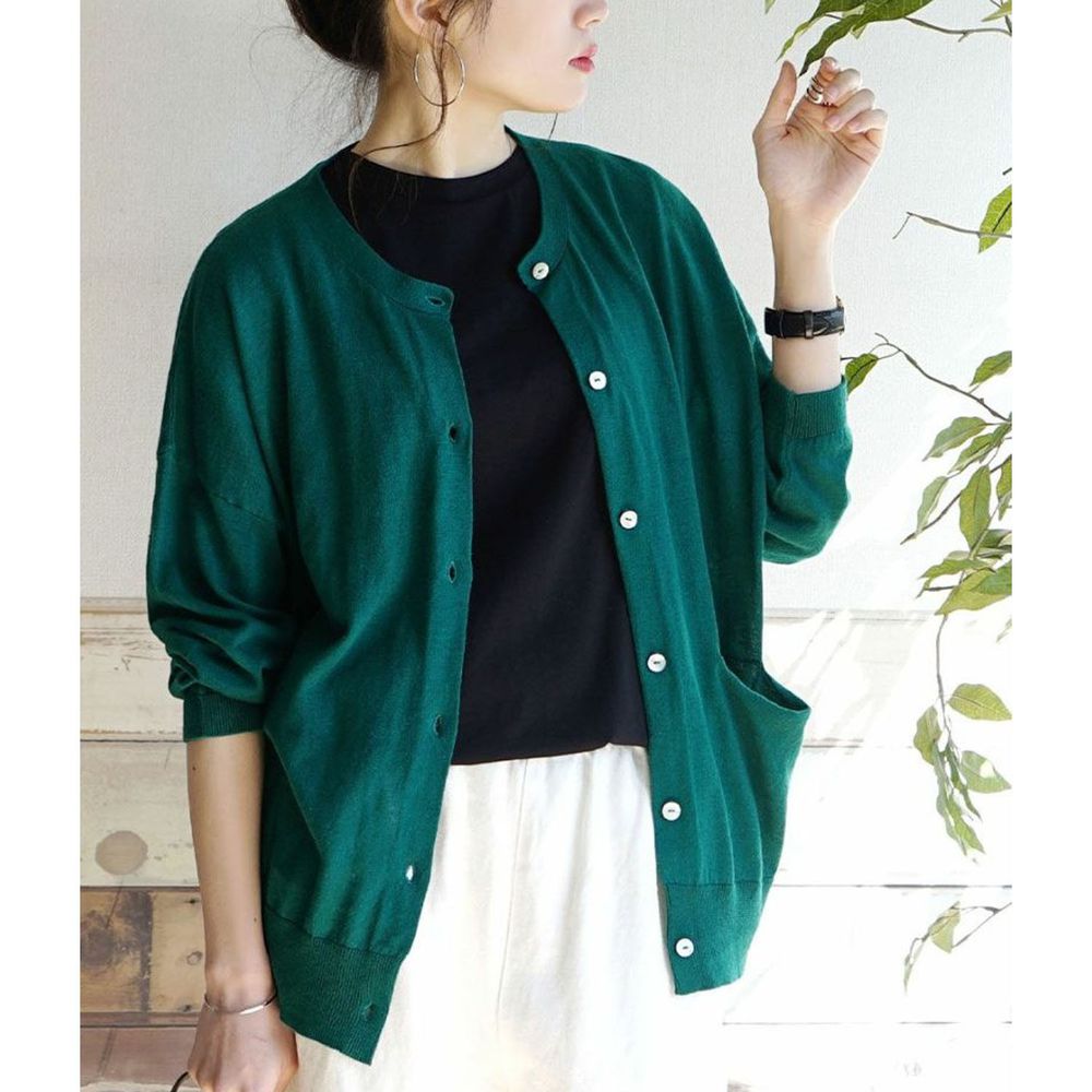 日本 zootie - 棉麻透氣輕盈薄針織外套-祖母綠