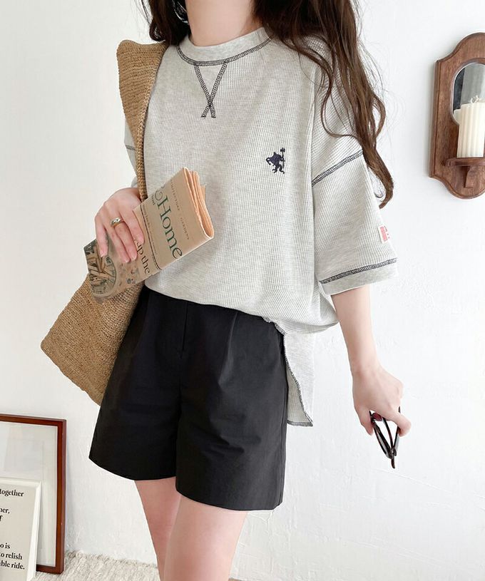 日本 Classical Elf - Java 華夫格落肩刺繡logo上衣-藍綠