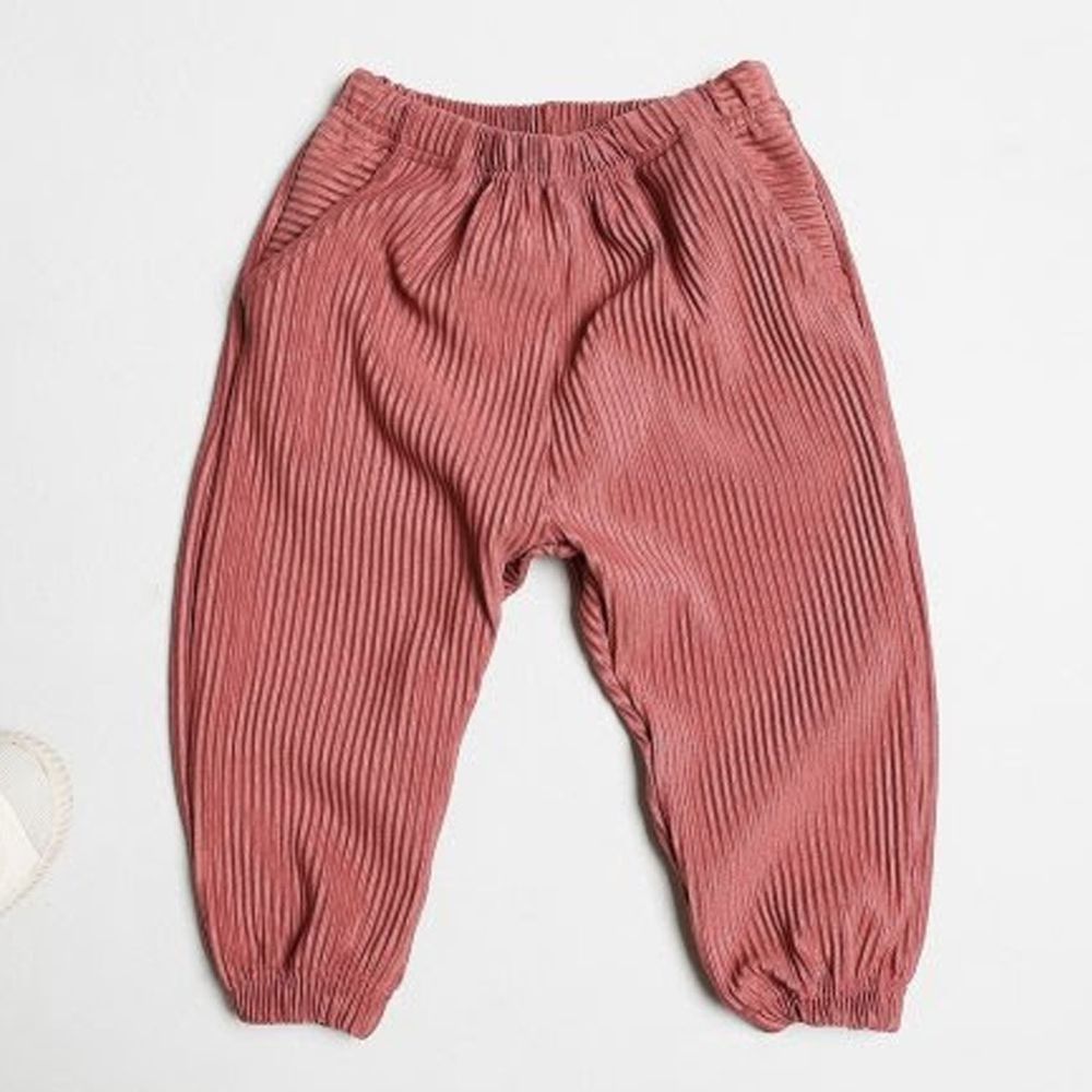 韓國製 - 雙口袋皺折縮口褲-玫瑰粉