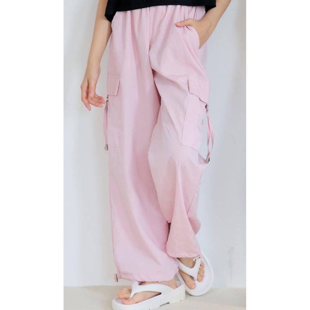 韓國 sm2 - 鬆緊腰工裝風直筒縮口褲-粉紅