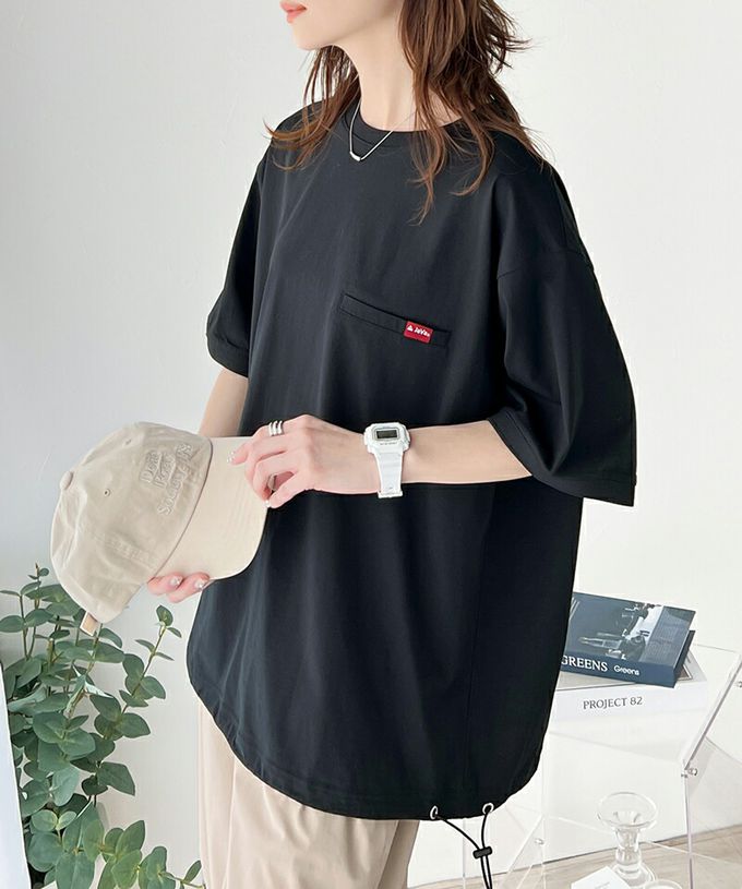 日本 Classical Elf - 純棉光澤感率性紅標抽繩T恤-卡其棕