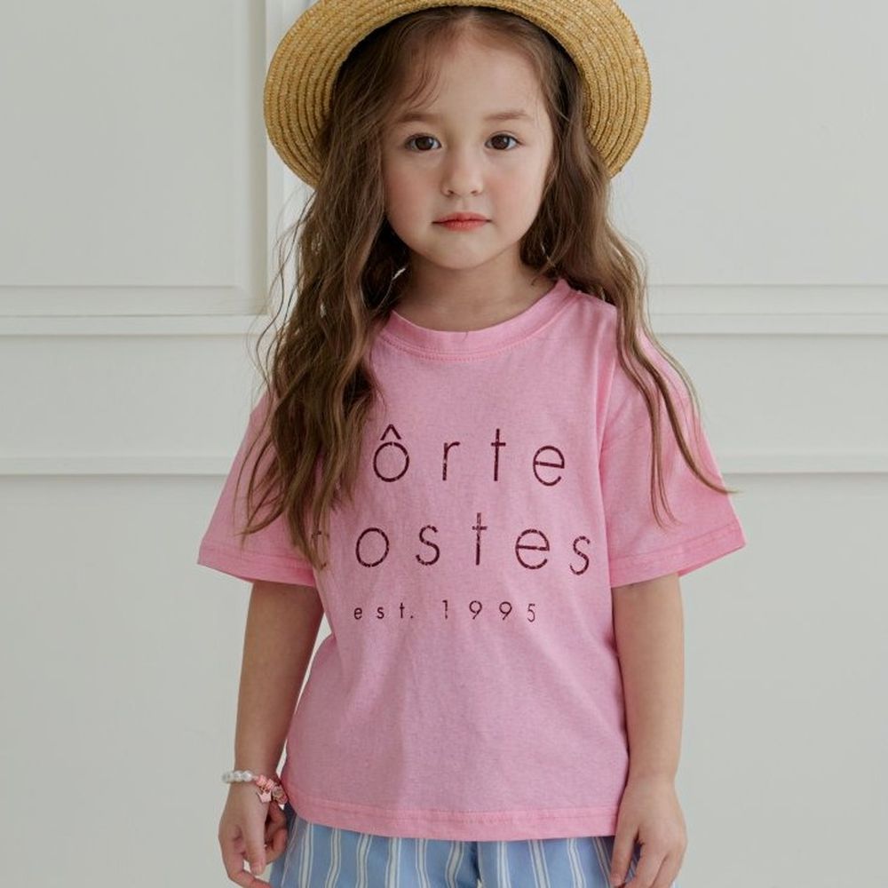 ERINJ 斑駁文字純棉短袖上衣-粉