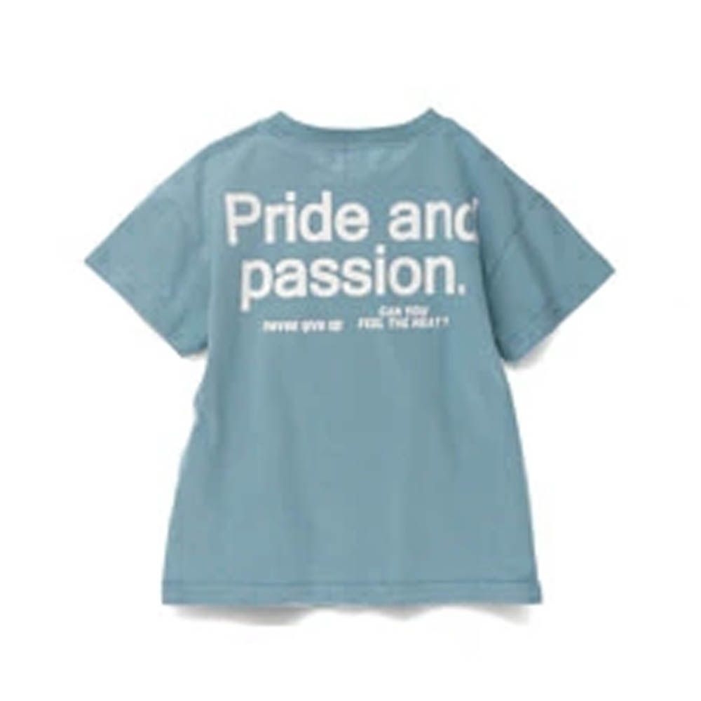 100%棉 個性標語短袖上衣-Pride and passion-灰藍