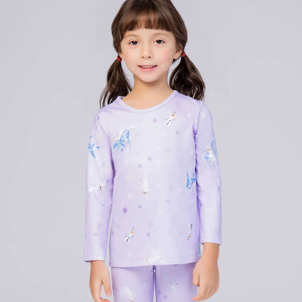 WIWI - 紛雪艾莎 溫灸刷毛圓領短版發熱衣-童-薰衣紫