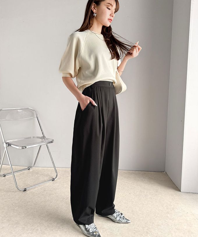 日本 Classical Elf - 時尚摺線俐落感錐形長褲-黑