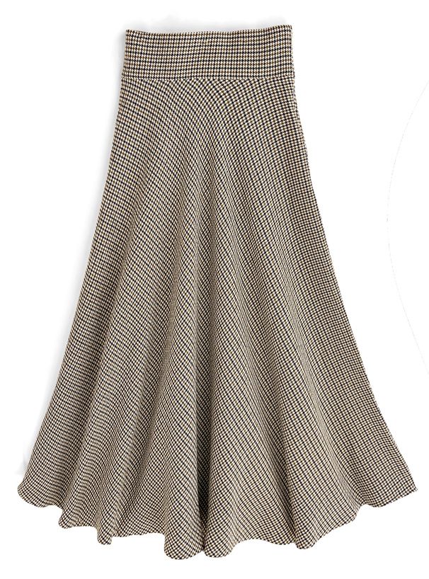 日本 GRL - 千鳥格紋修身長裙-卡其