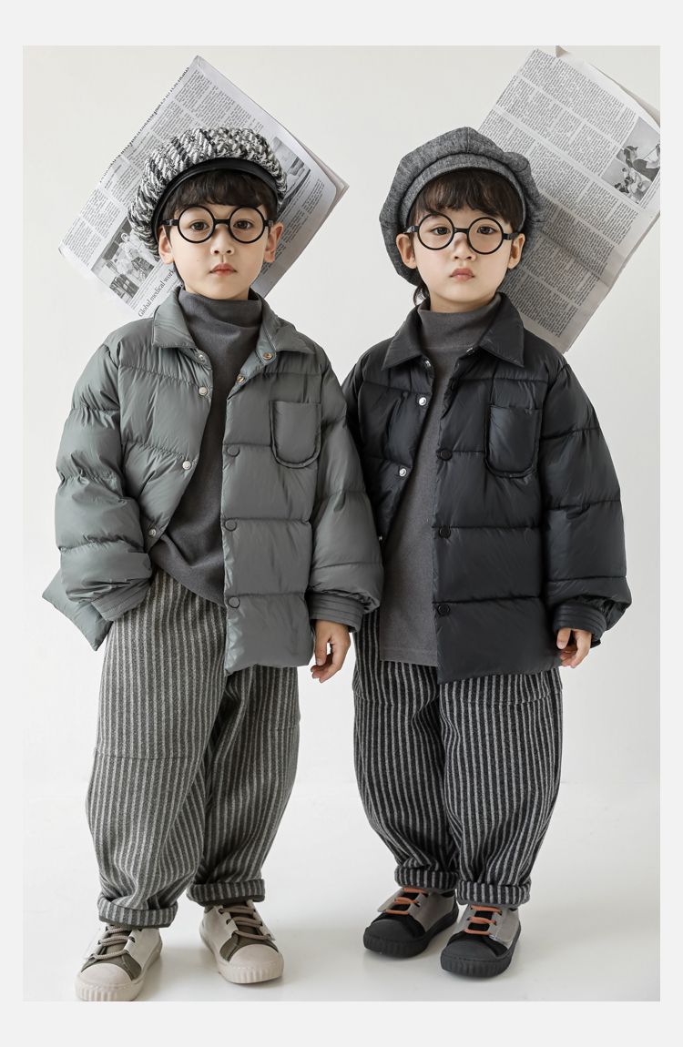 TONGMO - (加絨)小紳士腰鬆緊休閒條紋寬褲-黑+灰