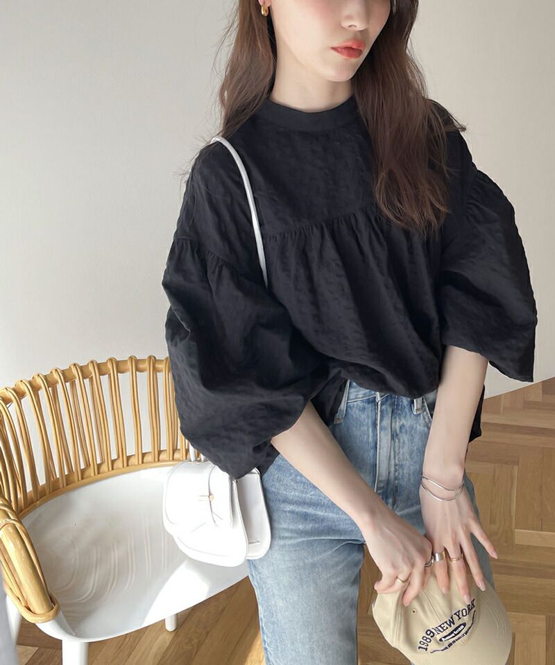 日本 Classical Elf - 2WAY文藝泡泡皺縮短袖上衣-米白