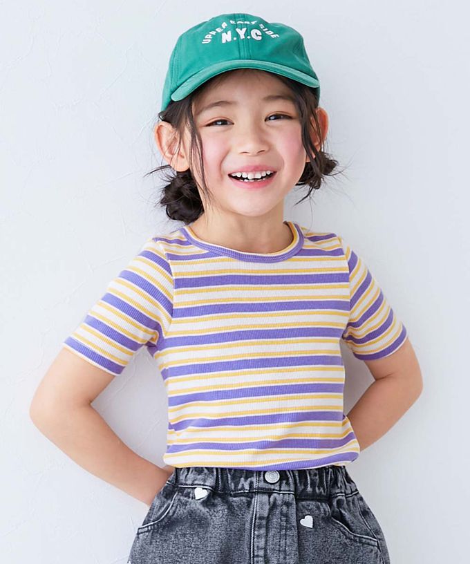 日本 devirock - 清爽夏日線條配色短袖上衣-翠綠