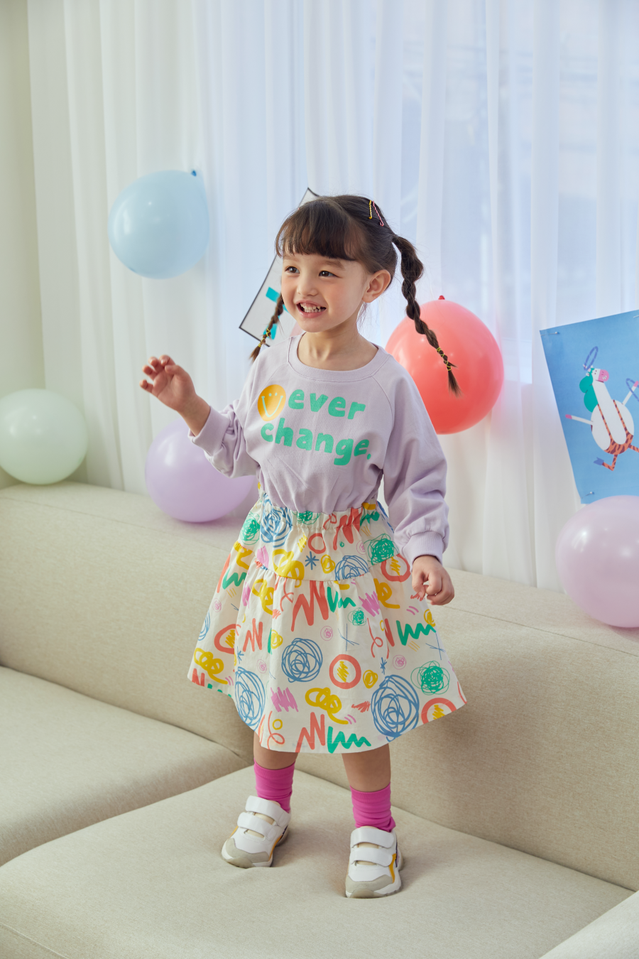 韓國 MINIATURE - 彩虹雛菊拼接縮腰洋裝-紫