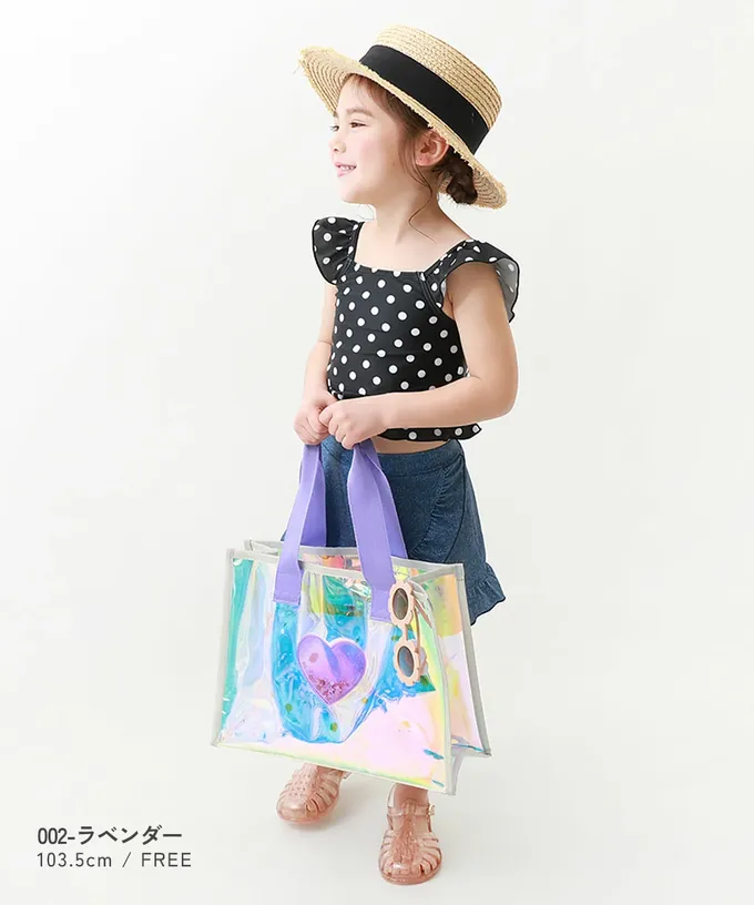 日本 devirock - 獨角獸色系閃亮PVC游泳/玩水包-愛心-粉紅