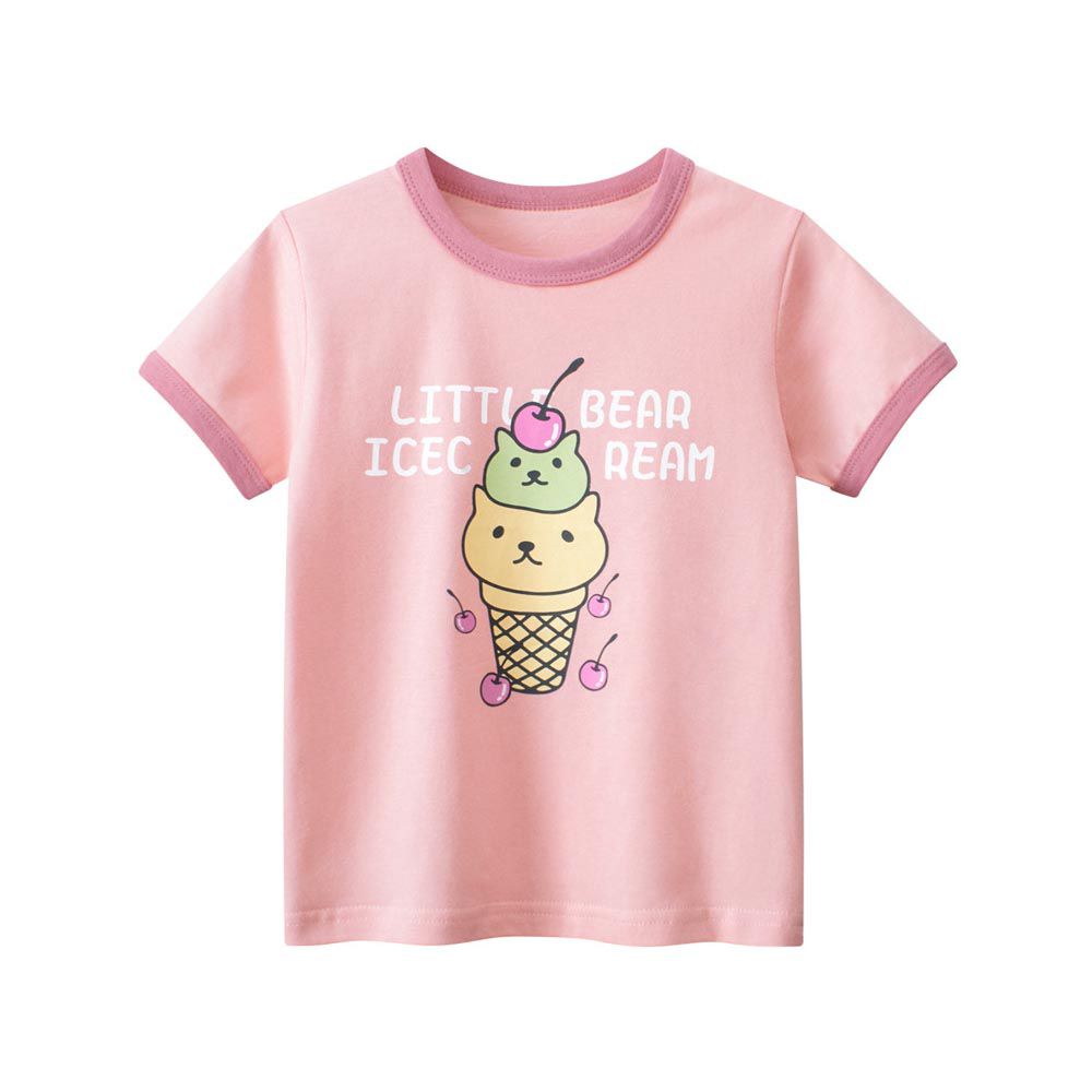純棉短袖上衣-櫻桃冰淇淋貓貓-粉色