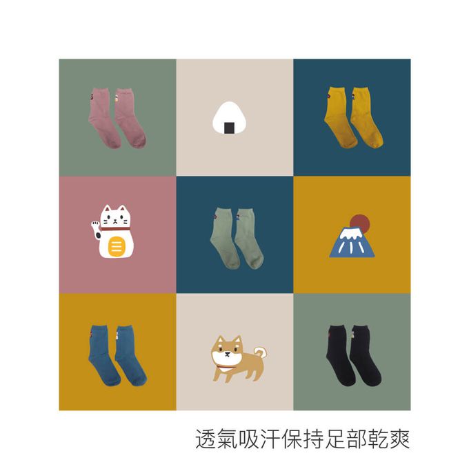 貝柔 Peilou - 貝柔抑菌消臭3/4長襪3入組-(柴犬/富士山/招財貓)-顏色隨機 (22-26cm)