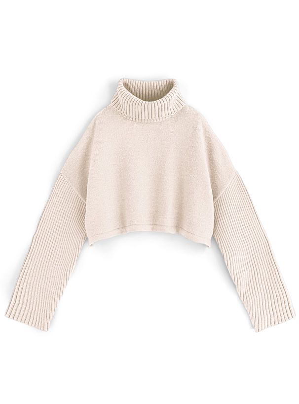 日本 GRL - 雜誌揭載 高領短版針織毛衣-奶油杏 (F)