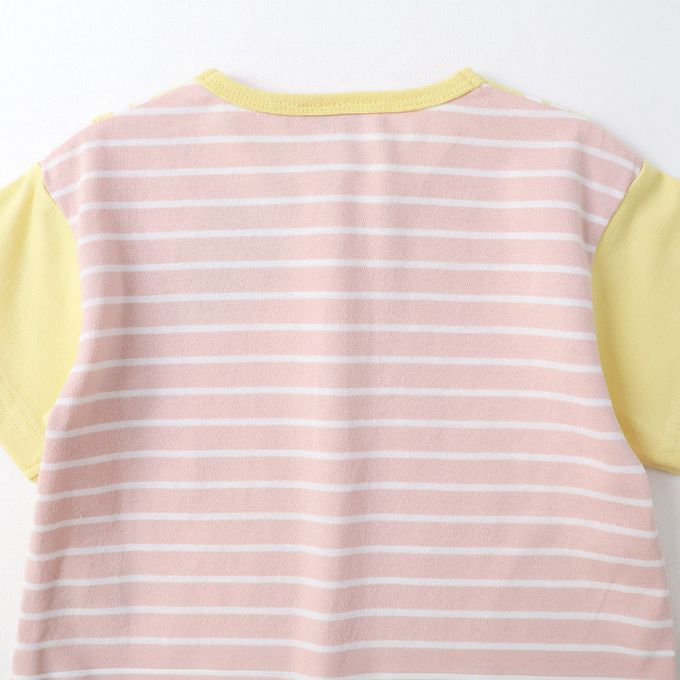 日本 ZOOLAND - 水果造型領天竺棉短袖上衣-檸檬條紋-粉紅x白