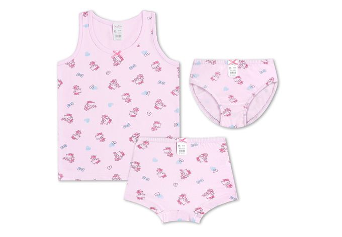 韓國 Mellisse - 韓製棉混紡四角褲(女寶)-可愛貓-粉