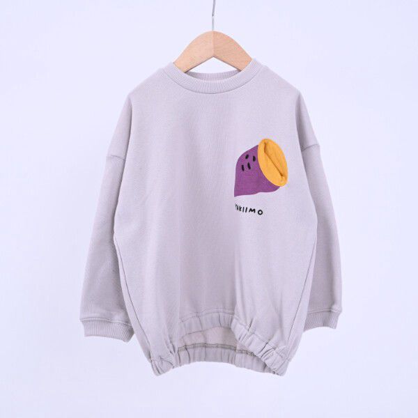 日本 Baby Room - 裏毛落肩寬版長袖上衣-紫芋-淺灰