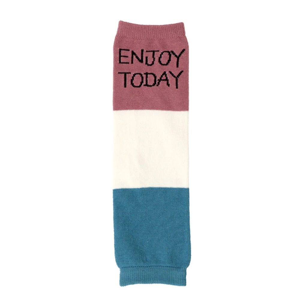 日本 ZOOLAND - 氣溫調節/保暖防曬襪套-1雙-撞色英文-磚褐藍白 (0-2y)