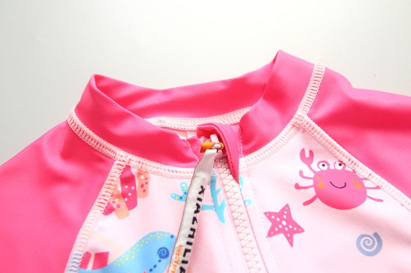 女寶防曬長袖連身泳裝套裝(附帽子)-美人魚-粉色