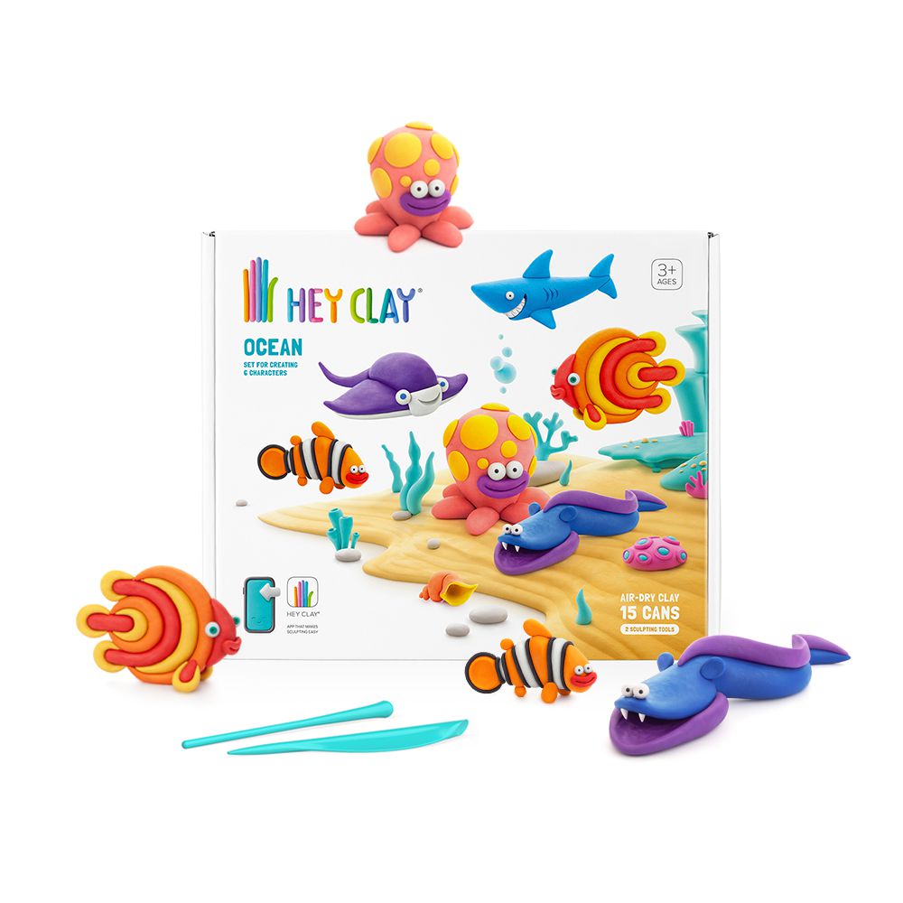 美國Hey Clay - 智塑輕黏土-海洋生物組(15罐黏土+2隻雕塑棒)
