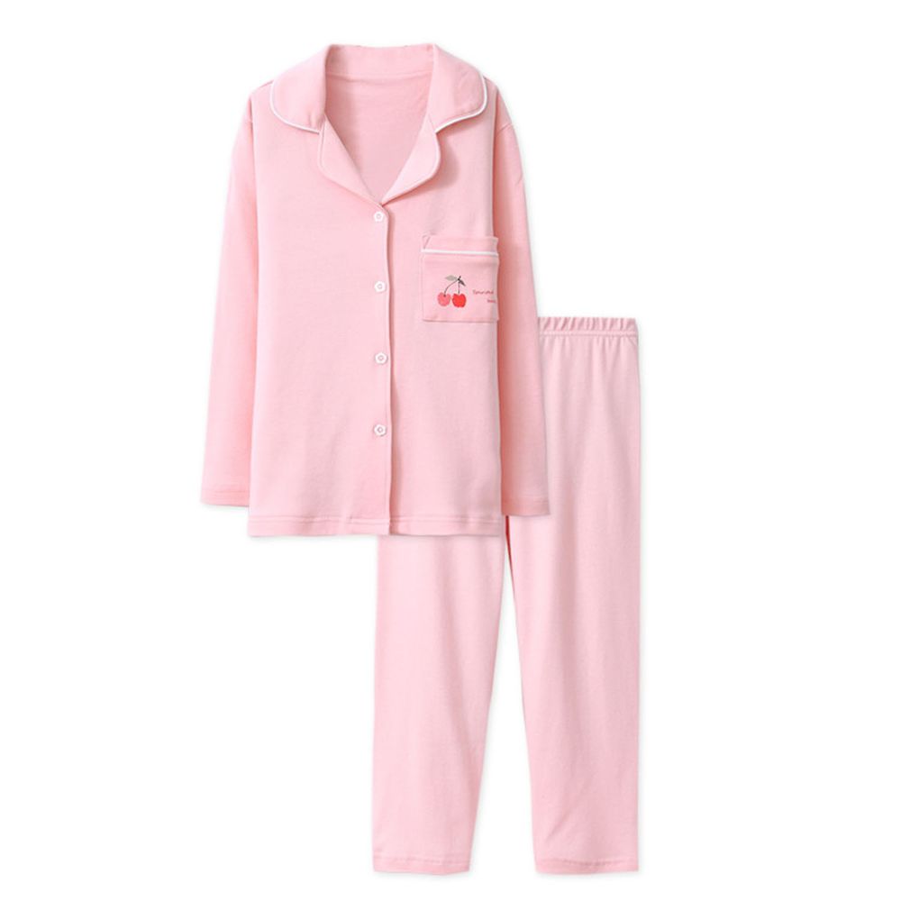 純棉排扣睡衣套裝-滿滿櫻桃-粉色