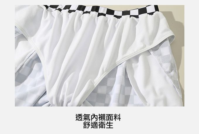 男士泳褲-格紋-黑+白