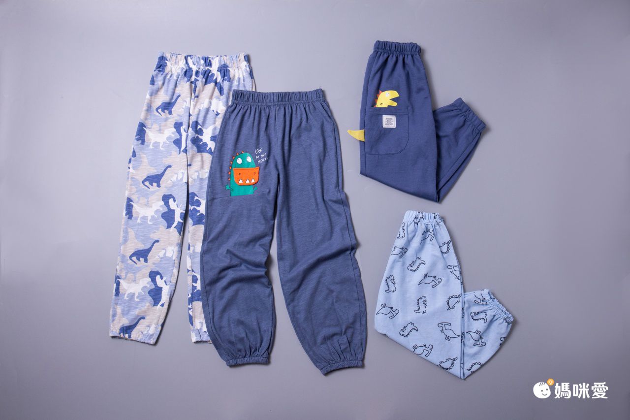 立體圖樣束口長褲/防蚊褲-小嘴嘴恐龍-牛仔藍