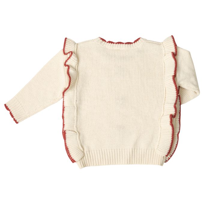 akachan honpo - 針織休閒上衣-荷葉邊-白色