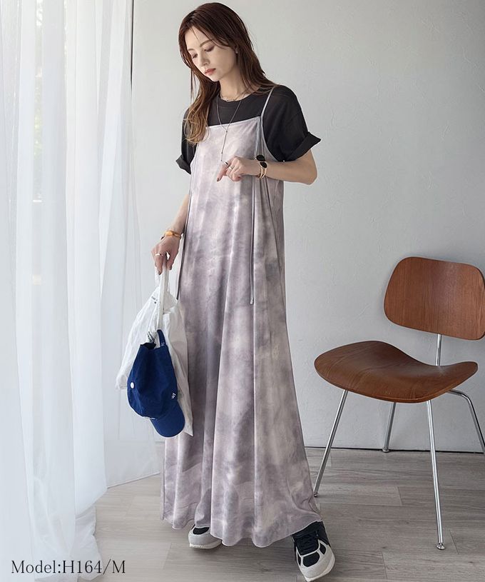 日本 Classical Elf - 2way奢華薄紗大理石印花吊帶洋裝-橙紅