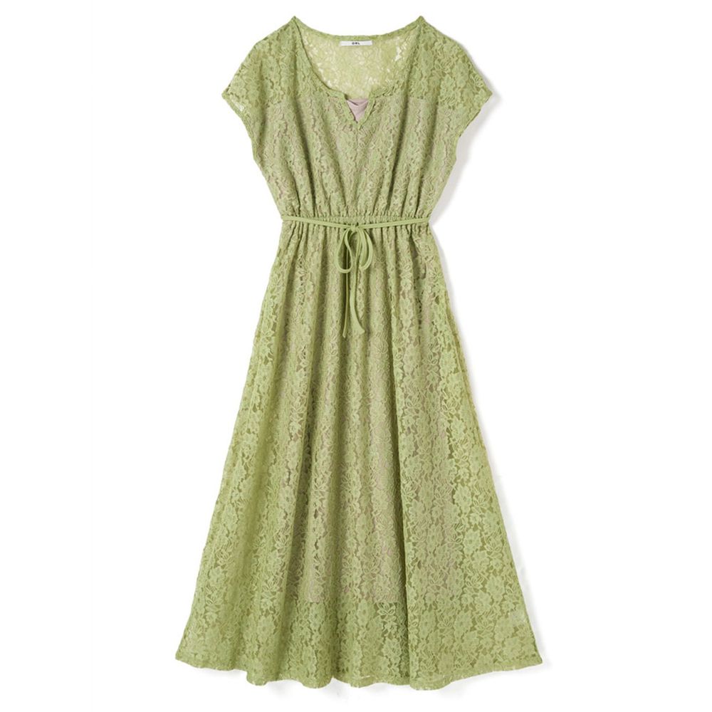 日本 GRL - (剩M)明星聯名 蕾絲小綁帶長洋裝-清新綠