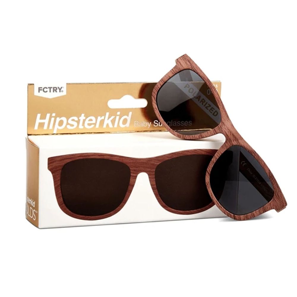 美國 Hipsterkid - 抗UV奢華嬰童偏光太陽眼鏡(附固定繩/收納袋)-木質 (3-6歲)
