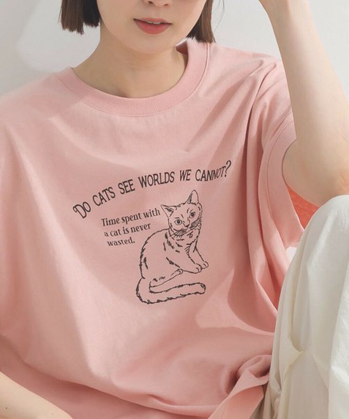 日本 Lupilien - 16OE天竺棉 貓咪印花短袖上衣-淺棕