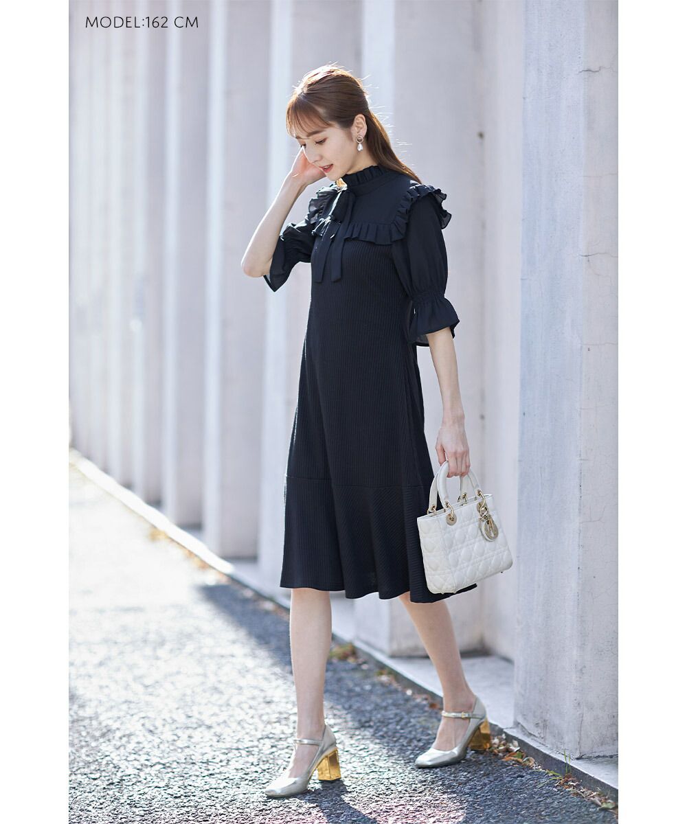 日本 tocco-closet - 夢幻荷葉邊扭結小洋裝-星塵粉